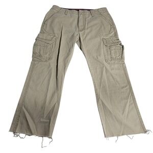 Unionbay Mens Cargo Pants Tan Khaki Raw Hem Distressed Utility 36x32